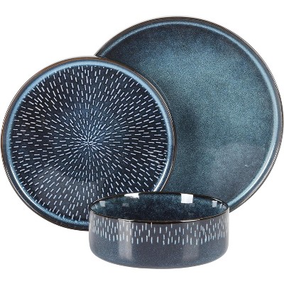 Navy Blue Ceramic 12-Piece Reactive Glaze Dinnerware Set