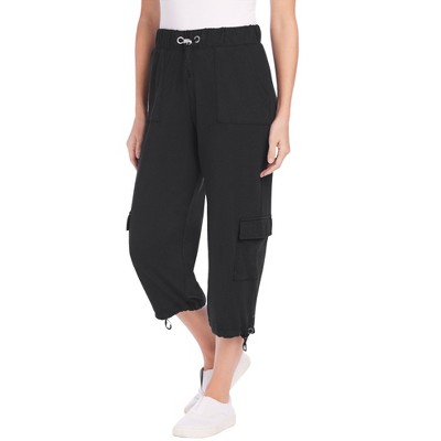 Woman Within Women's Plus Size Pull-on Knit Cargo Capri - 26/28, Black ...