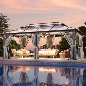 Aoxun 12x20 Hardtop Gazebo with Curtains & Netting, Double Polycarbonate Roof & Aluminum Frame, All-Weather Outdoor Pavilion - 1 of 4