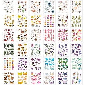 Wrapables Pressed Flower Themed PET Stickers for Scrapbooking, Journals, Stationery, DIY, Crafts, Water Bottles, Phones, Laptops (480pcs), 36 Sheets - 1 of 4