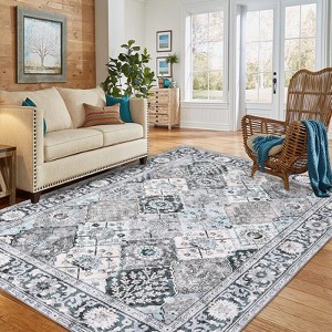 Trellis Indoor Door Mat, 2x3 Entry Rug Non-Slip Washable Area Rug, Small Oriental Accent Throw Rug for Bedroom Kitchen Entryway Bathroom - 1 of 4
