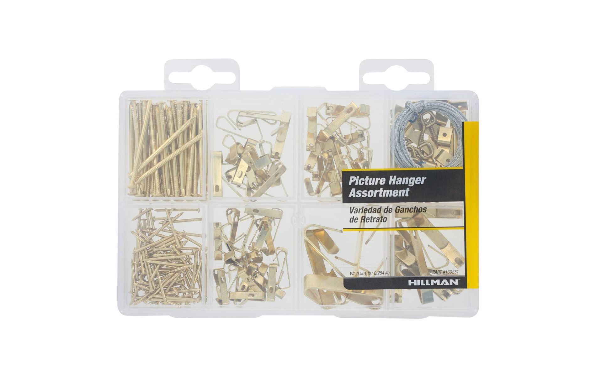 Hillman 10lbs - 100lbs Picture Hanging Hooks and Hangers Kit: Steel, Gold, 206 Pieces