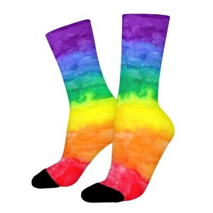 Rainbow Women Printed Crew Socks Funny Funky Socks Soft Polyester Novelty Gifts for Artists Men - 1 of 4