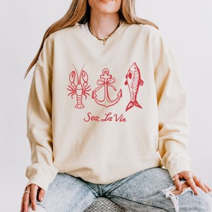 Simply Sage Market Sea La Vie 3 Across Lightweight Garment Dyed Sweatshirt - 2XL - Ivory - 1 of 4