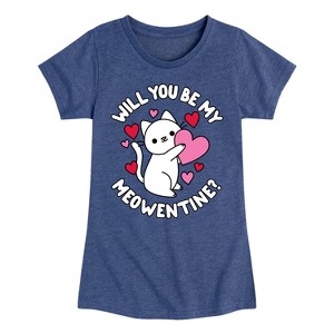 Girls' - Instant Message - Valentine's Day Be My Meowentine Fitted Short Sleeve Graphic T-Shirt - 1 of 4