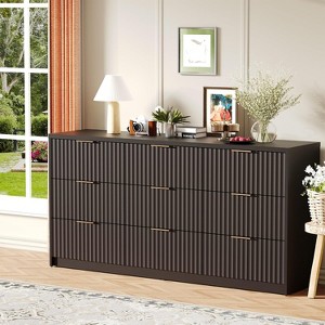 Modern Fluted 8/9-Drawer Dresser, Dresser for Bedroom Chest of Drawers, Storage Organizer for Living Room Hallway Entryway, Wood Color/Black/White - 1 of 4