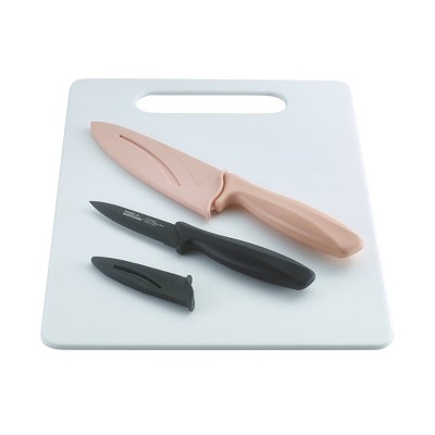 10"x14" Poly Cutting Board and 2pc Knife Set Light Peach - Room Essentials™