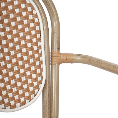 Natural & White Wicker Rattan Outdoor Bistro Chair with Arms