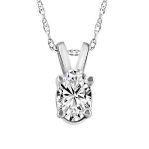 Pompeii3 3/8Ct Oval Natural Diamond Solitaire Pendant 14k White or Yellow Gold Necklace - 1 of 3