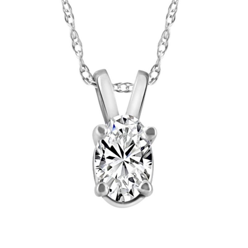 Pompeii3 3/8Ct Oval Natural Diamond Solitaire Pendant 14k White or Yellow Gold Necklace, 1 of 4