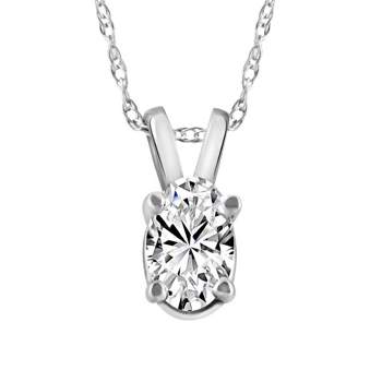 Pompeii3 3/8Ct Oval Natural Diamond Solitaire Pendant 14k White or Yellow Gold Necklace