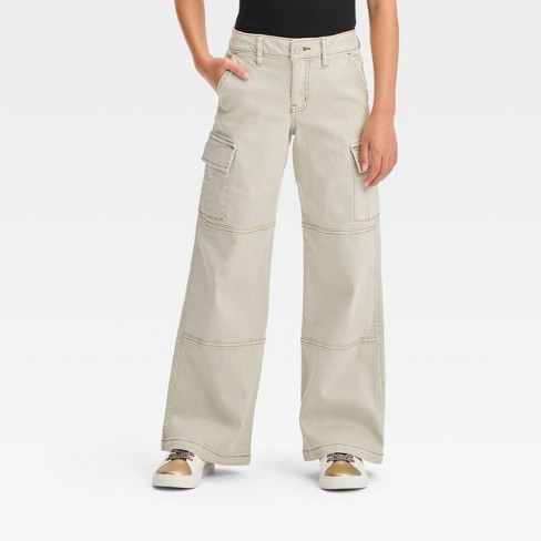 Girls' Mid-rise Wide Leg Cargo Pants - Art Class™ Khaki 10 : Target