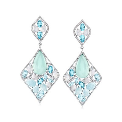 Ross-Simons Blue Chalcedony, Moonstone and 16.60 ct. t.w. Multi-Gemstone Drop Earrings in Sterling Silver