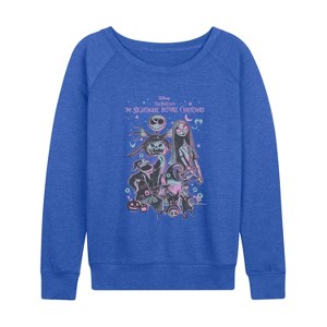 Women's - Disney - Nightmare Flowers Lightweight French Terry Wide Neck Long Sleeve Graphic Shirt - 1 of 3