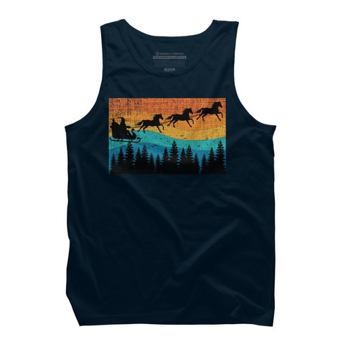 Men's Design By Humans Retro Christmas Horse Riding Santa Vintage 70s 80s  Xmas By pahari Tank Top - Navy - Medium