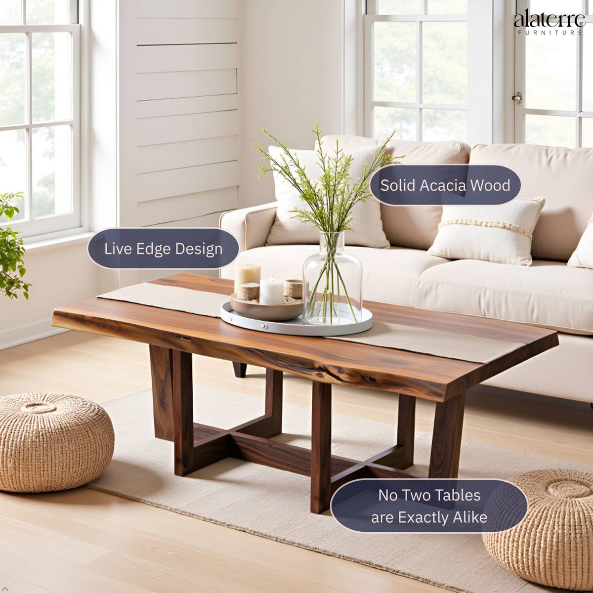 Berkshire Live Edge Wood Large Coffee Table Natural - Alaterre Furniture - thumbnail 3