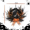 22 inch Artificial Halloween Wreath for Front Door, Black Orange Fall Wreath with Black Cat Owl Rose - 3 of 4