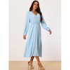 Seta T Women's Casual Long Sleeve Midi V Neck Vintage Smocked Waist Flowy Long Dress - image 2 of 4