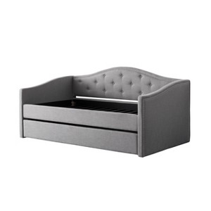 Twin Fairfield Tufted Fabric Day Bed with Trundle Light Gray - CorLiving: Versatile Guest Room Furniture - 1 of 4