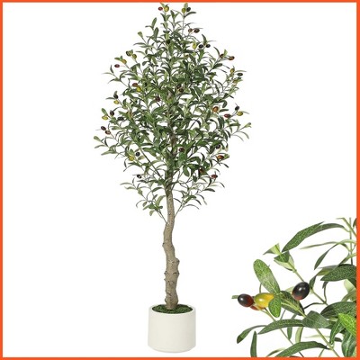 5FT Faux Olive Tree Tall,Olive Trees Artificia Indoor with White Planter