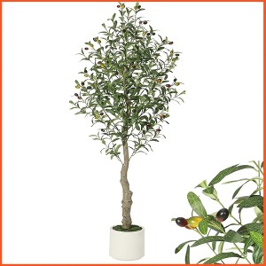 5FT Faux Olive Tree Tall,Olive Trees Artificia Indoor with White Planter - 1 of 4