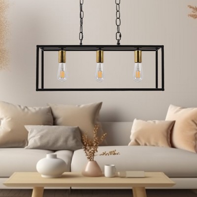 YANSUN 3-Light Matte Black Farmhouse Kitchen Island Pendant Lighting, Modern Rectangular Chandeliers for Dining Room Foyer