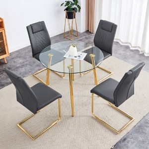 5-Piece Dining Set with Glass Round Table and 4 PU Armless Chairs - 1 of 4