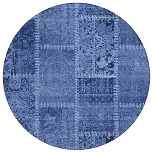 Navy Blue And Denim Blue Patchwork Washable Indoor Outdoor Area Rug - 1 of 4