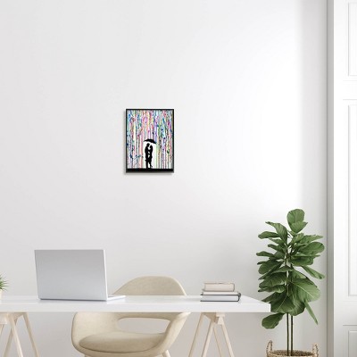 Modern Romantic Rainfall Silhouette Abstract Canvas Print in Black Frame