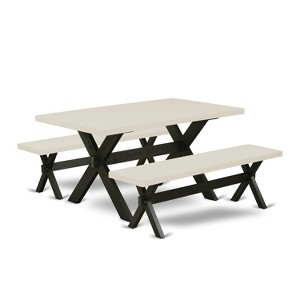 HomeStock 3-Piece Rectangle Natural Oak Finish Solid Wood Top Dining Table with 2-Benches - 1 of 4