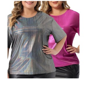 Agnes Orinda Women's Plus Size Metallic Holographic Concert Carnival Party Packs Blouses - 1 of 4