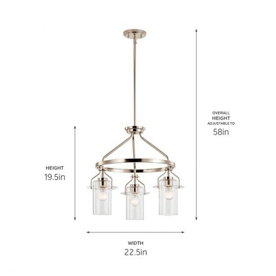 Everett Polished Nickel 3-Light Industrial Glam Chandelier