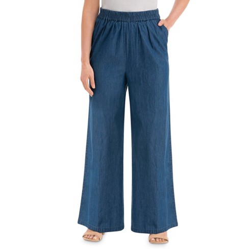 Collections Etc Pull-on Denim Wide-leg Pants With Elasticized Waist Xx ...