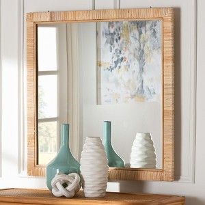 bali & pari Lankston Bohemian Natural Rattan Square Accent Wall Mirror - 1 of 4