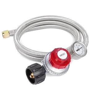 GASPRO 0-30 PSI Adjustable High Pressure Propane Regulator with Gauge, 5-Foot Stainless Braided Hose, Perfect for Turkey Fryer, Gas Burner, Fire Pit - 1 of 4