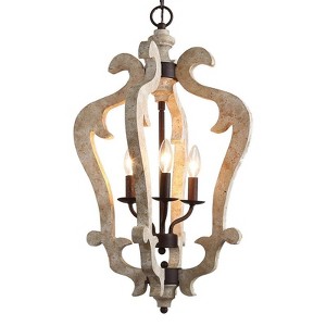 LNC Timeless 3-Light 16.5"Farmhouse/Rustic Small Lantern Chandelier, Rustic Bronze and Weathered White Wood Tone - 1 of 4