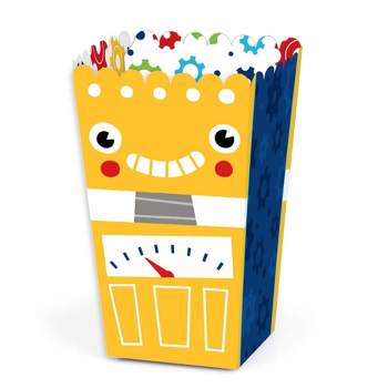 Big Dot of Happiness Gear Up Robots - Birthday Party or Baby Shower Favor Popcorn Treat Boxes - Set of 12