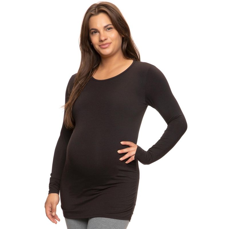Felina | Cotton Modal Maternity Side Shirred L/S Crewneck Shirt, 2 of 3
