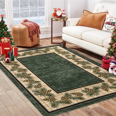 Christmas Runner Rug 2x6 Washable Low Pile Non-Slip Rug Stain-Resistant for Kitchen, Entryway, Bathroom, Plaid Carpet Mat