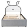 Okak Twin/Full Platform Bed Frame with Upholstered 3 Drawers Rabbit-Shaped Headboard for Kids Noise-Free Bed with LED Lights Easy Assembly - 3 of 4