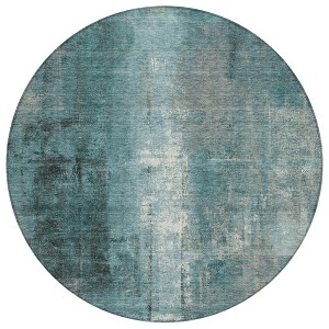 Teal Blue And Ivory Abstract Washable Indoor Outdoor Area Rug - 1 of 4
