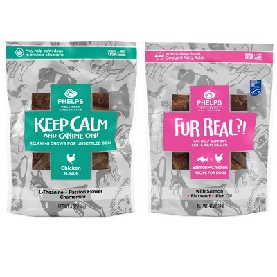 Phelps Wellness Collection Keep Calm & Canine On and Fur Real Skin & Coat Dog Treats 4.5 oz, Variety Pack