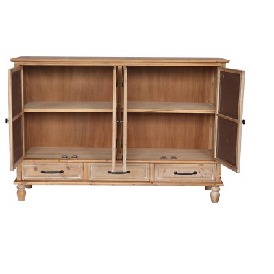 Chery Life Chic Natural Wood Accent Cabinet, 4 Doord 3 drawers Sideboard Buffet with Adjustable Shelves, Stylish Storage for Kitchen, Dining Room