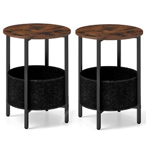 Costway 1/2 PCS Round End Table with Felt Storage Basket Sturdy Metal Frame Perfect for Bedroom - 1 of 4