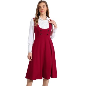 INSPIRE CHIC Women's Lace Trim Button Decor Overalls Midi Pinafore Dress with Pockets - 1 of 4