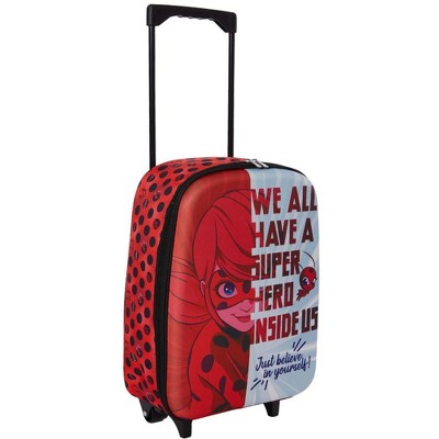 Ladybug Carry On Rolling Kids Luggage with Wheels for Girls, 18 Inch, Superhero Lady Bug Convertible Duffle Bag with Side Handle