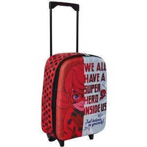 Ladybug Carry On Rolling Kids Luggage with Wheels for Girls, 18 Inch, Superhero Lady Bug Convertible Duffle Bag with Side Handle - 1 of 4