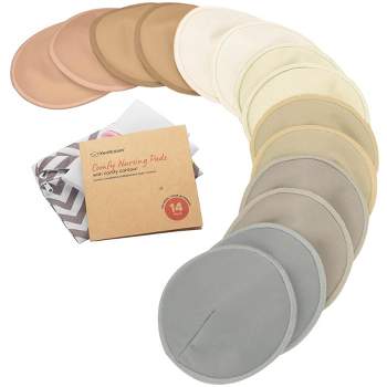 KeaBabies 14pk Organic Nursing Pads, Washable Breast Pads for Breastfeeding, Reusable Nipple Pads, Breastfeeding Essentials (Earth, Medium 3.9)