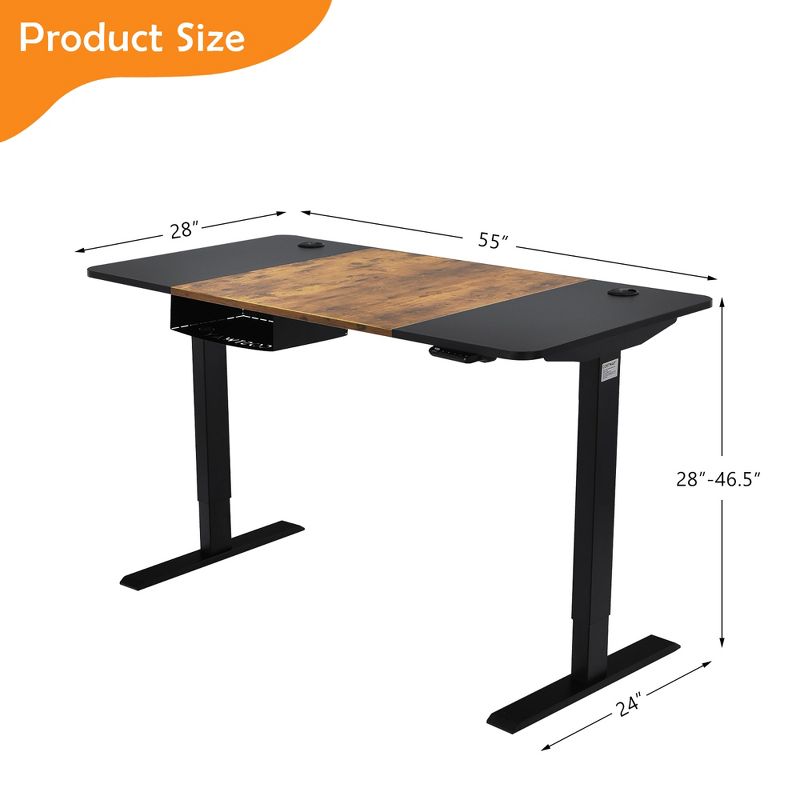 55''x28'' Electric Standing Desk Height Adjustable Sit Stand Desk w/USB Port Brown\Black, 4 of 11