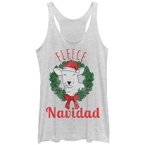 Women's CHIN UP Christmas Fleece Navidad Racerback Tank Top - 1 of 3